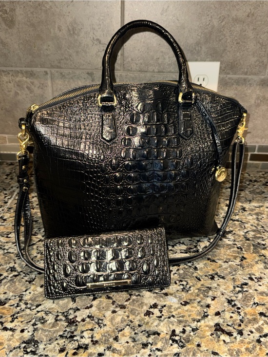 Brahmin Handbags - Brahmin Black Croc-Embossed Satchel with Matching Wallet